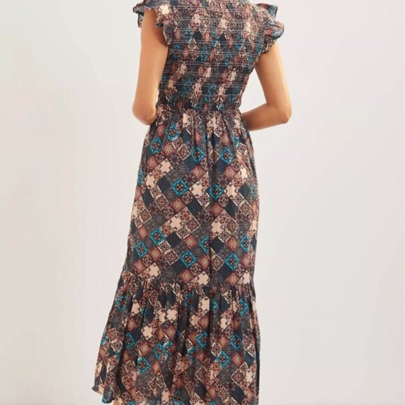 Anthropologie Peregrine Midi Dress Smocked Patterned S - Picture 3 of 10